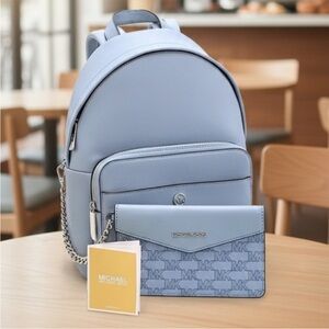 NWT Michael Kors Maisie Blue Backpack and Wallet Set